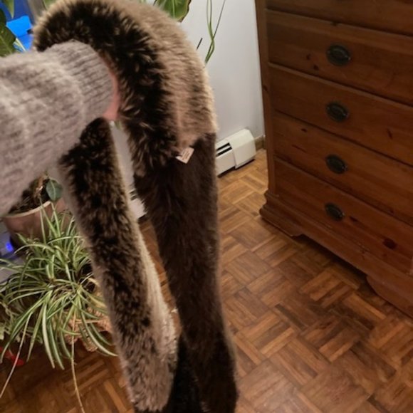 Brown and Tan Faux Fur Circle Scarf by Faux Frenzi - Picture 7 of 8